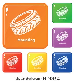 Tire icons set collection vector 6 color isolated on white background