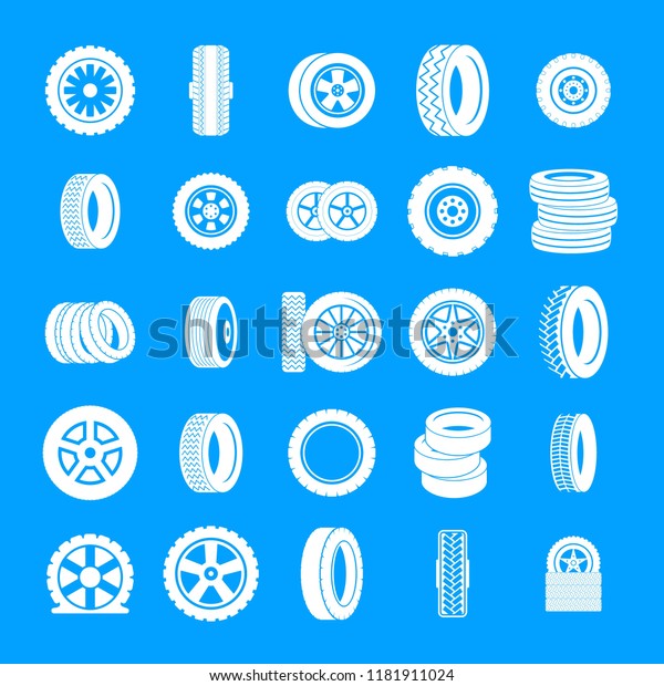 Tire icons set. Simple illustration of 25 tire vector\
icons for web