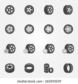 Tire icons set - vector wheel tyre symbols and logos