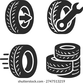 Tire icons with tools and motion, vector illustration flat design