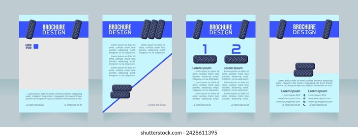 Tire industry blank brochure design. Template set with copy space for text. Premade corporate reports collection. Editable 4 paper pages. Bebas Neue, Lucida Console, Roboto Light fonts used