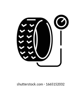 Tire inflation black icon, concept illustration, vector flat symbol, glyph sign.