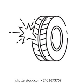 Tire line icon. Winter or snow tire. Included the icons as tire, technician, mechanic, flat tire, broken tired, screw, and more