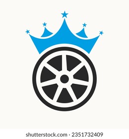 Concepto De Diseño De Logotipo De Neumático Con Icono De La Corona. Símbolo de reparación de coches