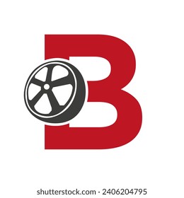 Tire Logo On Letter B, Automotive Symbol , Tire Icon Vector Template