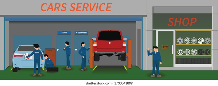 Tire and Mac Service Sales Center With service, maintenance, inspection, undercarriage condition of the car By a professional motor mechanic.