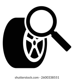Tire and magnifying glass simple vector icon