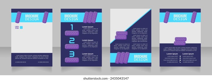 Tire manufacturing blank brochure design. Template set with copy space for text. Premade corporate reports collection. Editable 4 paper pages. Bebas Neue, Lucida Console, Roboto Light fonts used