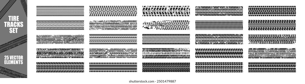 Tire mark. Car and motorcycle tire track vector set. Tire ground imprints isolated, vehicles tires footprints. 