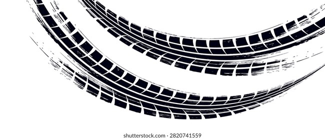 Tire mark. Car and motorcycle tire track vector set. Truck tread mark on the road concept.