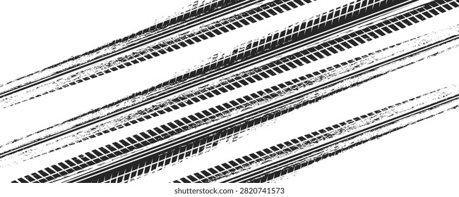 Tire mark. Car and motorcycle tire track vector set. Truck tread mark on the road concept.