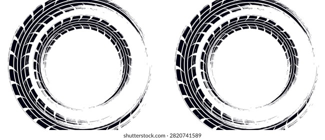 Tire mark. Car and motorcycle tire track vector set. Truck tread mark on the road concept.