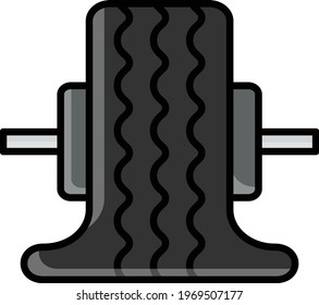 Tire Mounting and Balancing Concept, Workshop Balancing Jig and Deflated Tyre Vector Color Icon Design, Tire Repair and Motorcycle Equipment on White background, Tyre Repair and Fix stock illustration