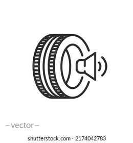 tire noise icon, quality information for rubber, classification car wheel, thin line symbol on white background - editable stroke vector illustration