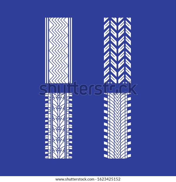 Tire\
patterns RGB white icons set. Detailed automobile, motorcycle, bike\
tyre marks. Car summer and winter wheel trace. Vehicle tire trail.\
Isolated vector illustrations on blue\
background