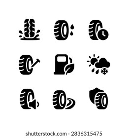 Tire Performance and Weather Conditions Solid Icons