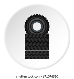 Tire pile icon in flat circle isolated vector illustration for web