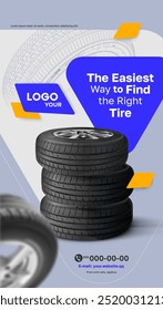 Tire poster. Web page - sales of wheels and tires for cars. Online sale. Car tire sale banner.