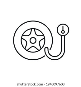 Icono lineal de comprobación de la presión de los neumáticos. Lavado de coches. Ilustración personalizable de línea delgada. Símbolo de contorno. Dibujo de contorno aislado del vector. Trazo editable