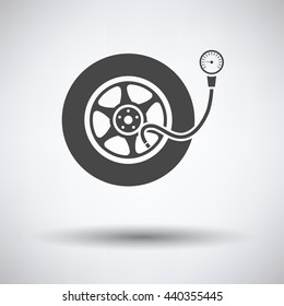 Tire Pressure Gage Icon On Gray Background, Round Shadow. Vector Illustration.