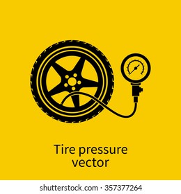 Tire pressure gauge icon. Checking tire pressure. Gauge, manometer. Car safe concept. Sign, wheel car with instrument measures. Vector illustration