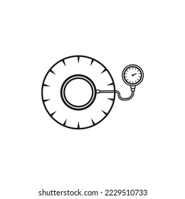 Tire pressure gauge icon.Car wheel with manometer illustration logo design.