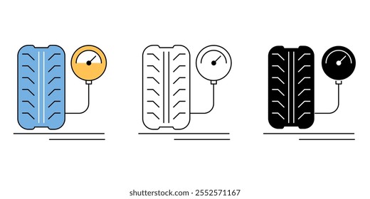 Tire pressure icon isolated on transparent background. Inflate the tire flat design, checking the air pressure, tyre linear style,  vector illustration.