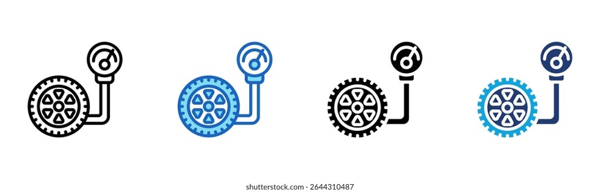 Ícone de pressão de pneu Ilustração de vetor de vários estilos