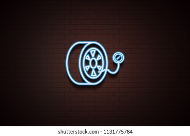 tire pressure icon in Neon style on brick wall on dark brick wall background