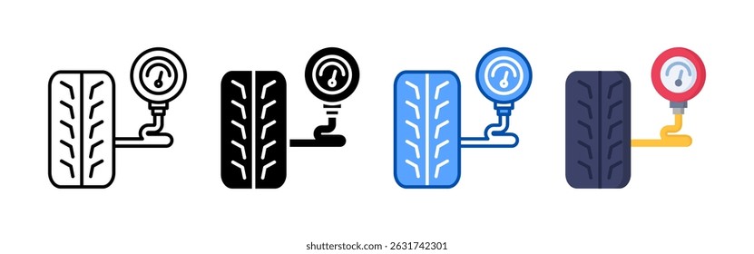 Tire pressure icon set bundle. Multi style icon collection perfect for websites, apps, and presentations. Simple vector icon collection