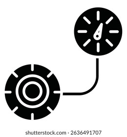 Tire pressure monitoring icon Flat outline fill black and white