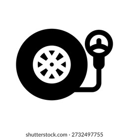 Tire pressure solid line illustration of a road trip icon