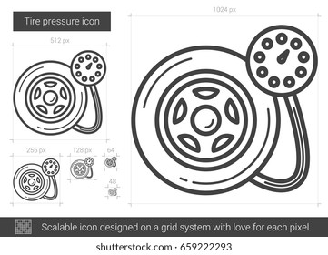 Tire pressure vector line icon isolated on white background. Tire pressure line icon for infographic, website or app. Scalable icon designed on a grid system.