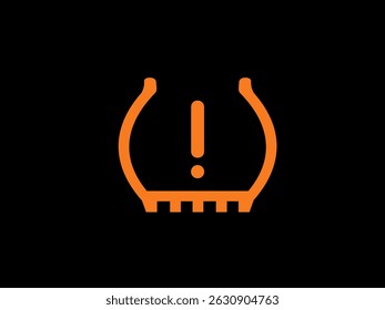 Tire pressure warning sign on car dashboard isolated on black background.