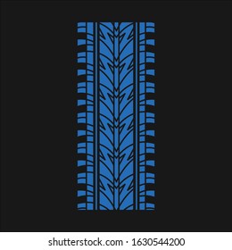 Tire print blue RGB color icon. Detailed automobile, motorcycle street tyre marks. Car summer wheel trace with thin grooves. Vehicle tire trail. Isolated vector illustration on black background