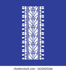 Tire print RGB white icon. Detailed automobile, motorcycle street tyre marks. Car summer wheel trace with thin grooves. Vehicle tire trail. Isolated vector illustration on blue background