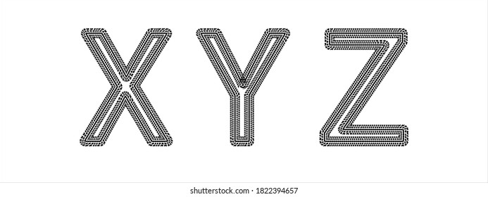 Tire prints vector English alphabet vector