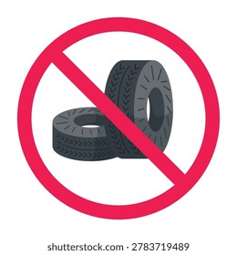 Tire prohibited icon, no tire use sign, no rubber tire allowed icon, restricted tire and wheel icon
