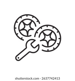 Tire repair icon with wrench for automotive service.. Editable stroke.