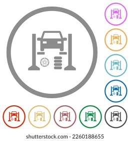 Tire repair shop flat color icons in round outlines on white background