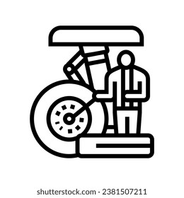 tire replacement aircraft line icon vector. tire replacement aircraft sign. isolated contour symbol black illustration