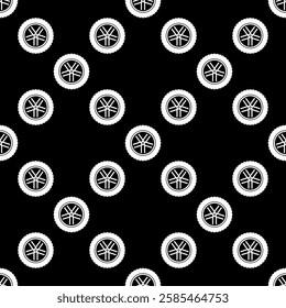 Tire and rim vector dark seamless pattern - Auto wheel vector concept background