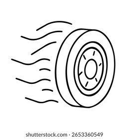 Tire rolling with motion lines on a graphic wheel speed