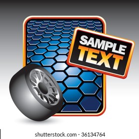 tire rotated on blue hexagon banner template