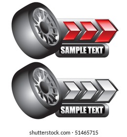 tire rotated on red and white arrow nameplate banners