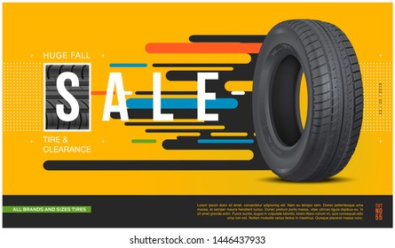 Tire sale flyer. Realistic vector car rubber. Promo action. Banner car tire. Web design. Shop coupon, discount. Promo. Information. Print advertisement poster.