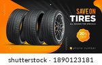 Tire sale out banner template. Grunge tire tracks background for landscape poster, digital banner, flyer, leaflet design. Disc on wheel in process of new tire replacement.