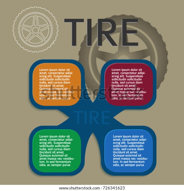 Tire service background with icons design elements
& copy space place for your text. Vector illustration EPS 10
for info-graphics, number options, web site, page layout firm
automobile repair