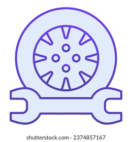 Tire service flat icon. Tire fitting blue icons in trendy flat style. Auto wheel and wrench gradient style design, designed for web and app. Eps 10