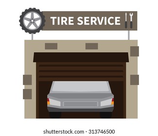 Tire service. Flat vector illustration